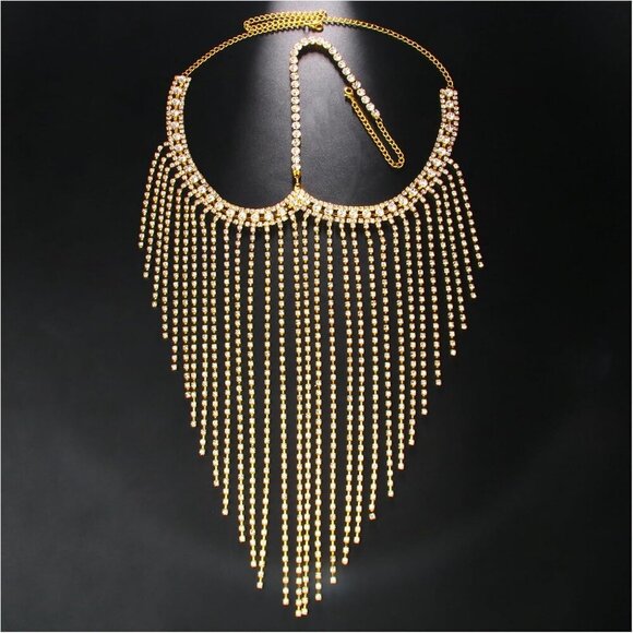 Sexy Full Rhinestone Layered Mask Face Jewelry for Women Crystal Tassel Face Cha - Picture 2 of 3